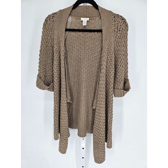 Chico's Women's Tan Acrylic Open Front Chunky Knit Cardigan Size O - Picture 1 of 4